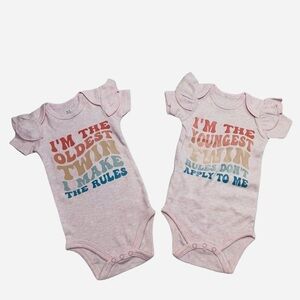 Custom Twin Girl Onesies Set Pink EUC Size 0-3 Months